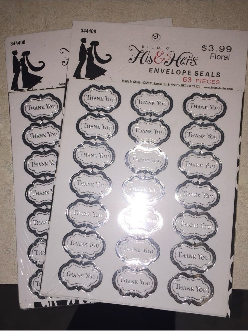 Studio His & Hers Thank You Envelope Seals - Silver & White